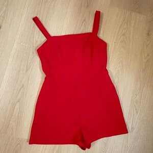 Crystal Sky Red Sleeveless Romper | Size L | Square Neck Dressy Shorts